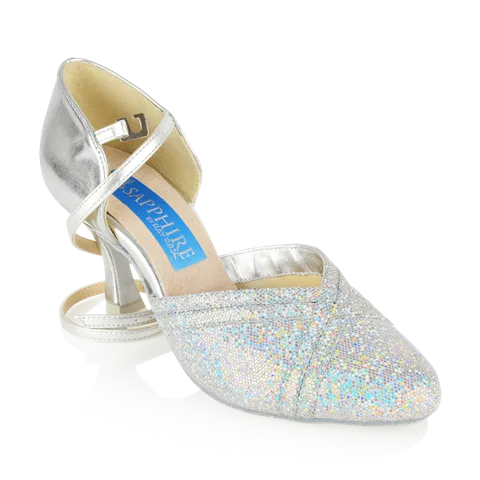 Ray Rose Geranium White-Silver Lustre Ladies Ballroom Dance Shoe with Adjustable Hook Buckle