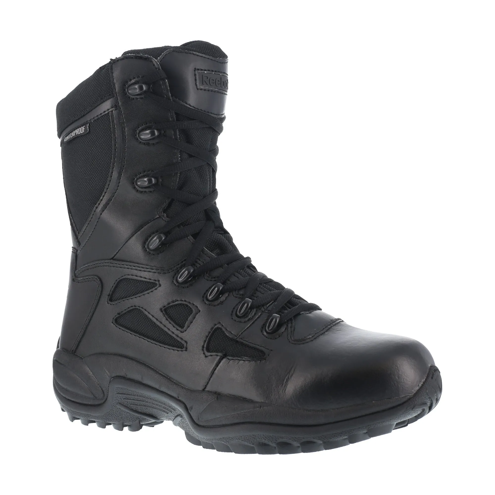 Reebok Mens Black Leather Work Boots Rapid Response 8in WP Zip