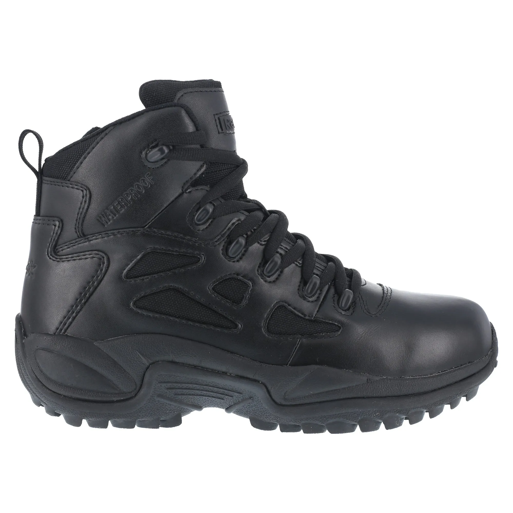 Reebok Mens Black Leather Work Boots Rapid Response Zip 6in