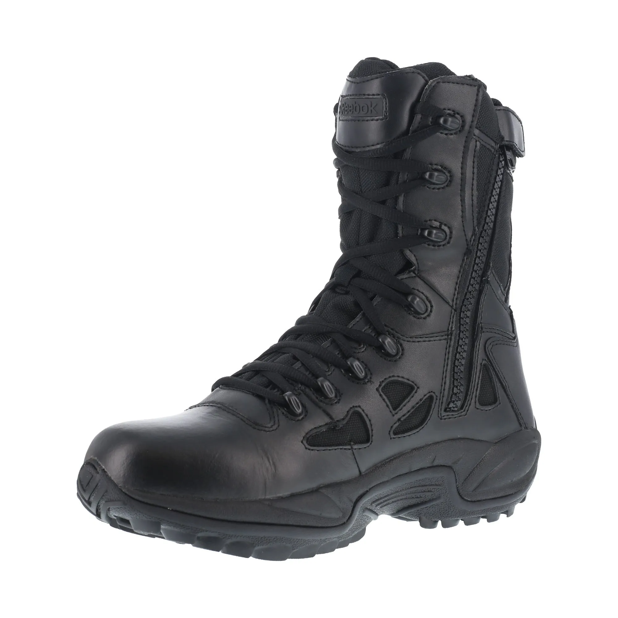 Reebok Womens Black Leather Work Boots Rapid Response 8in WP Zip