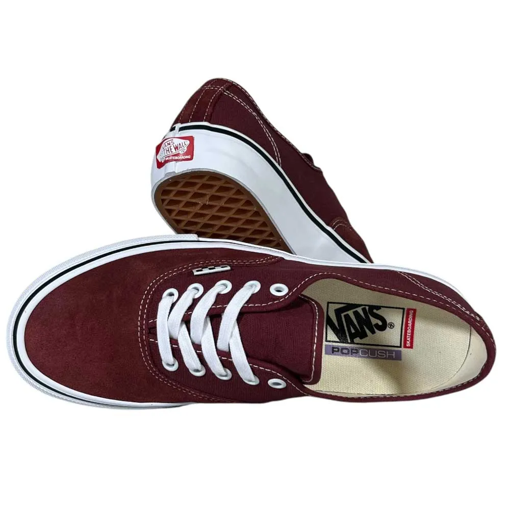 Skate Authentic Burgundy White Vans Suede and Canvas Skateboarding Shoes