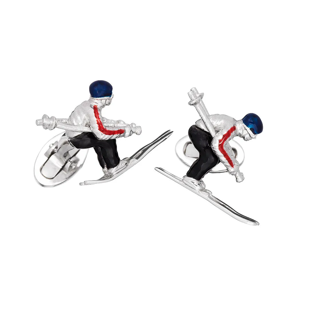 Skier Moving Sterling Cufflinks