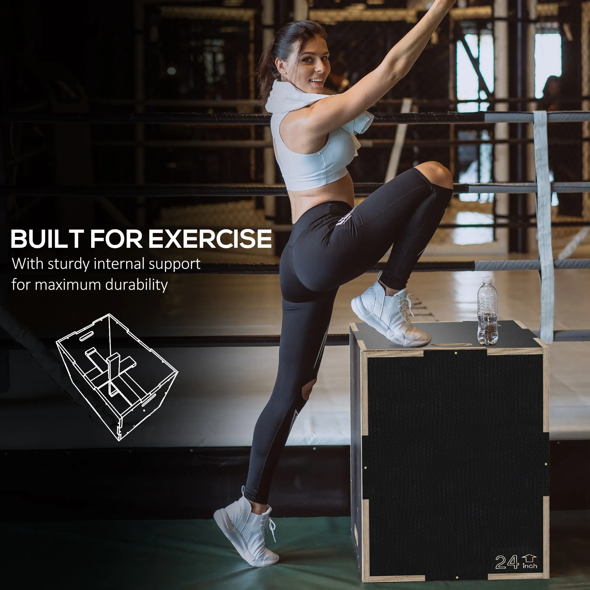 SPORTNOW 41/51/61cm Plyometric Jump Box, Wooden Plyo Box for Home Gym