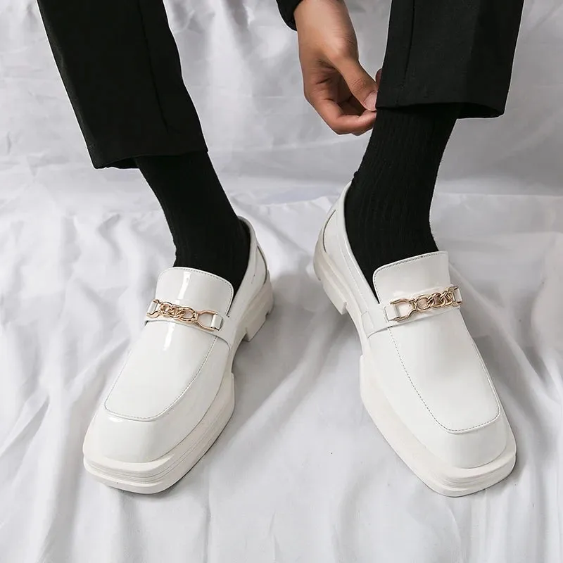 Square Top Metal Appliques Leather Loafers