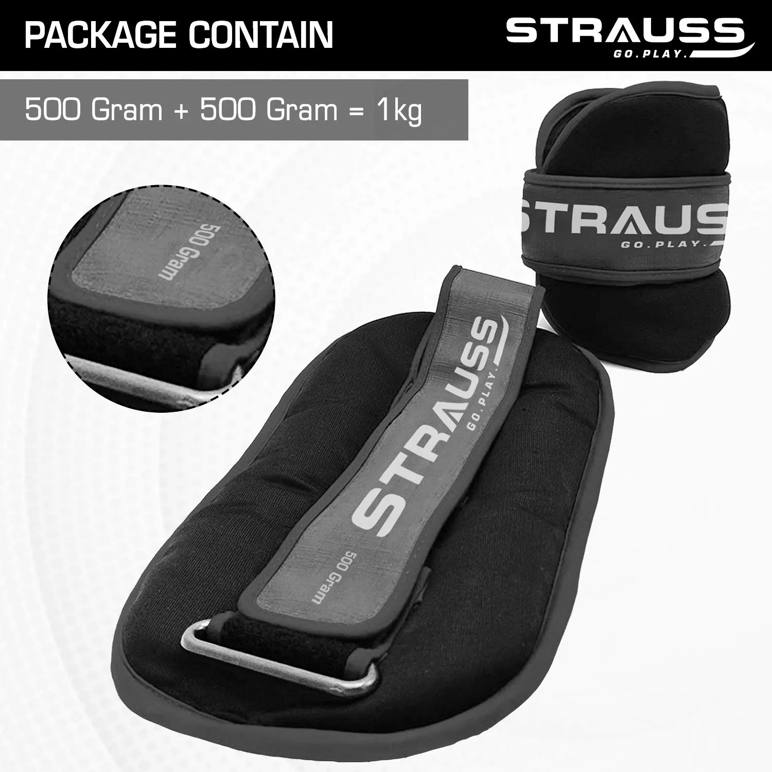 Strauss Ankle Weight-0.5 Kg- Black Pair (Round Belt)