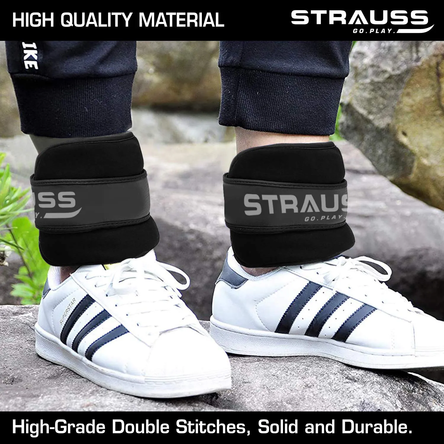 Strauss Ankle Weight-0.5 Kg- Black Pair (Round Belt)