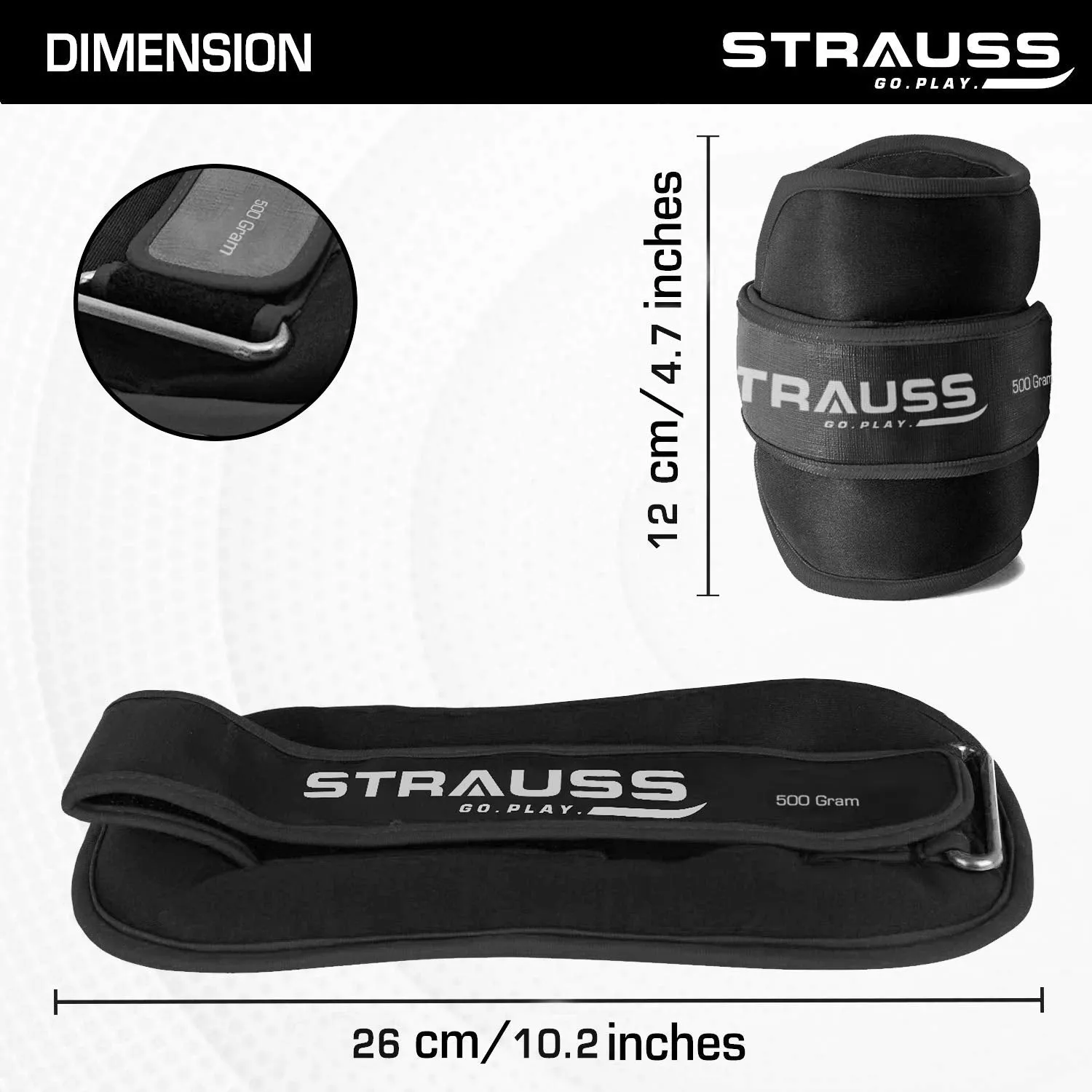 Strauss Ankle Weight-0.5 Kg- Black Pair (Round Belt)