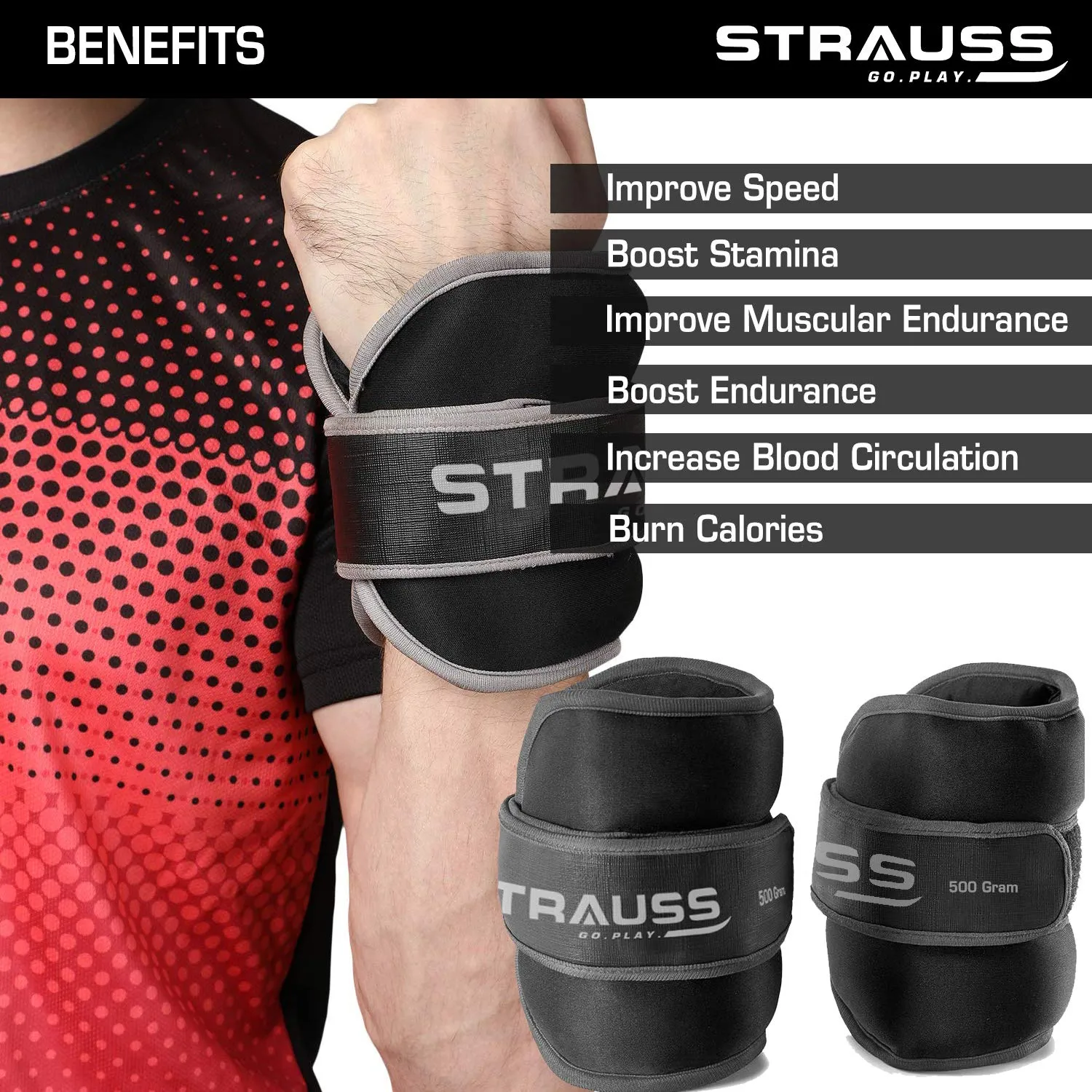 Strauss Ankle Weight-0.5 Kg- Black Pair (Round Belt)