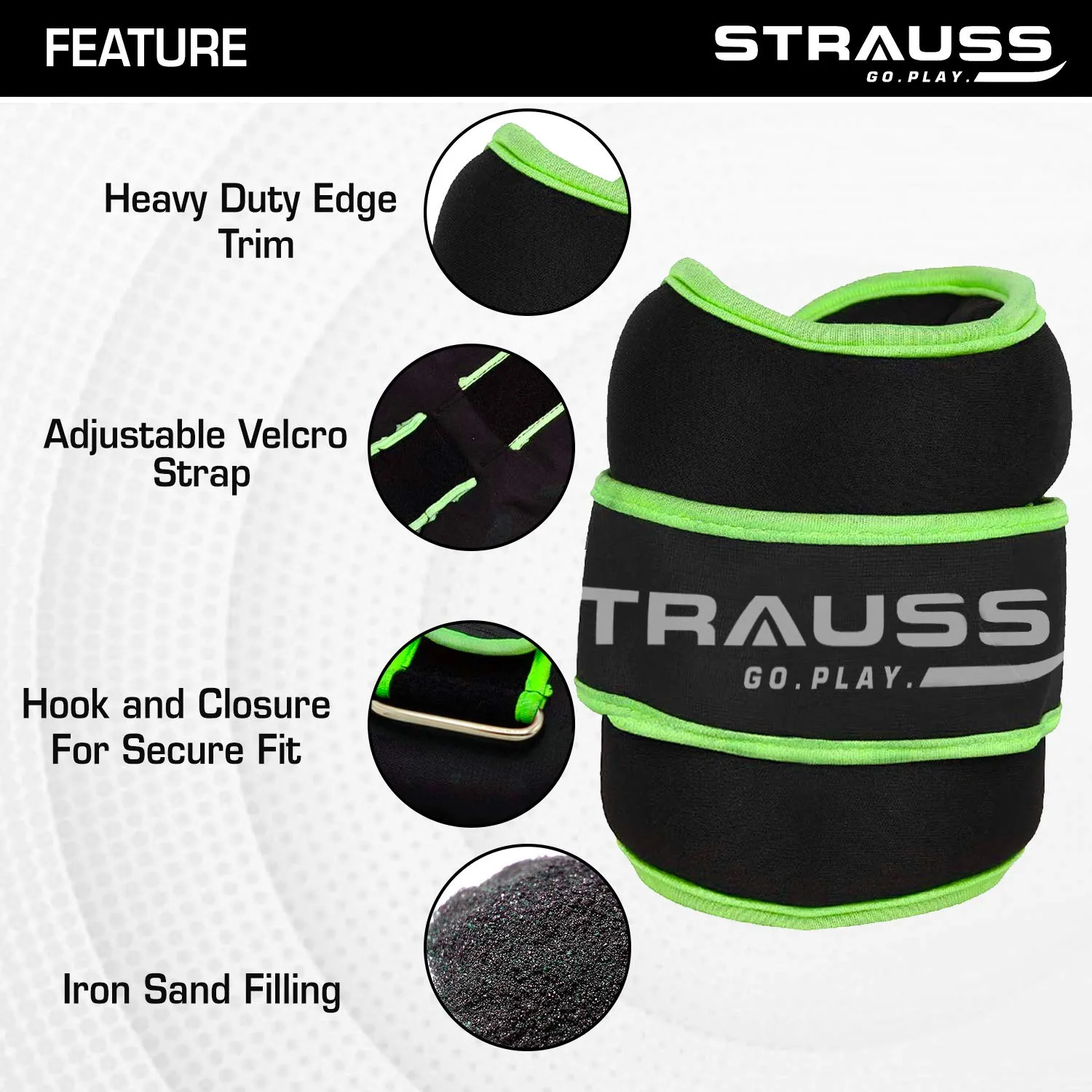 Strauss Ankle Weight- 2 Kg- Green Pair (Round Belt)