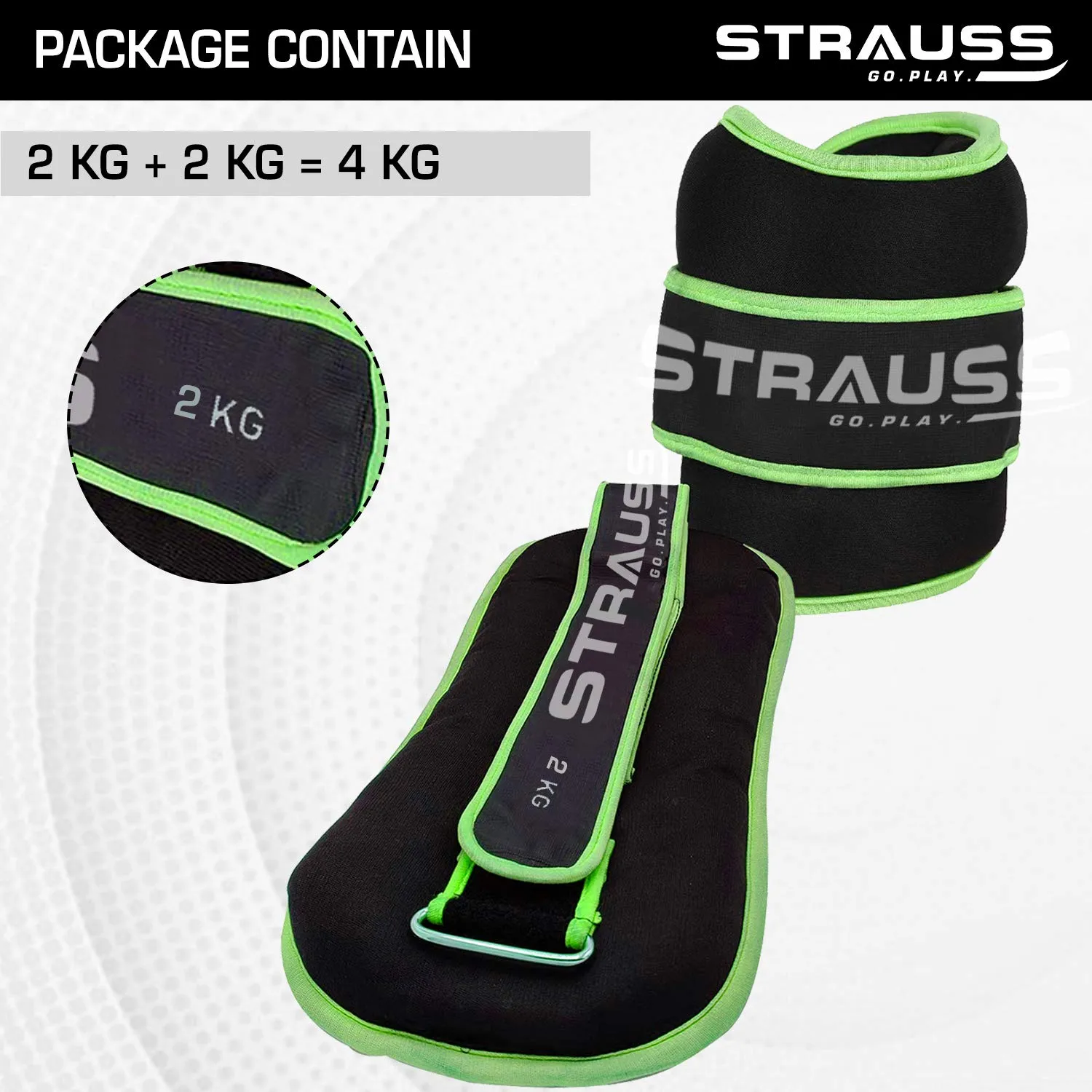 Strauss Ankle Weight- 2 Kg- Green Pair (Round Belt)