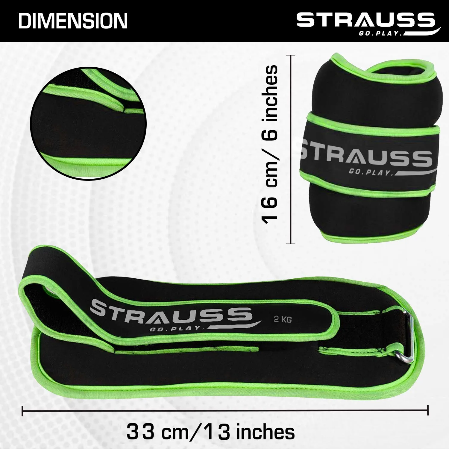 Strauss Ankle Weight- 2 Kg- Green Pair (Round Belt)