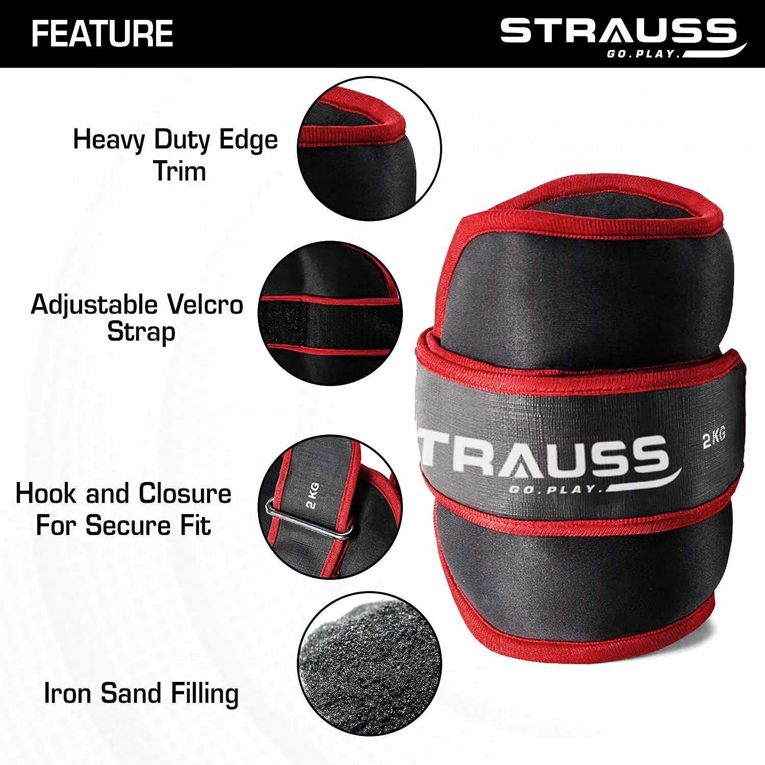 Strauss Ankle Weight- 2 Kg- Red Pair (Round Belt)