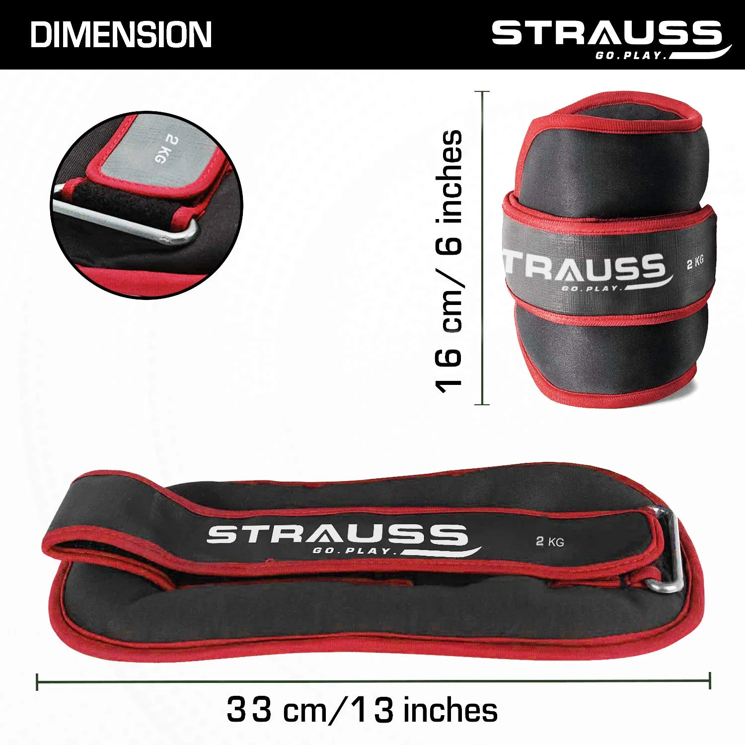 Strauss Ankle Weight- 2 Kg- Red Pair (Round Belt)