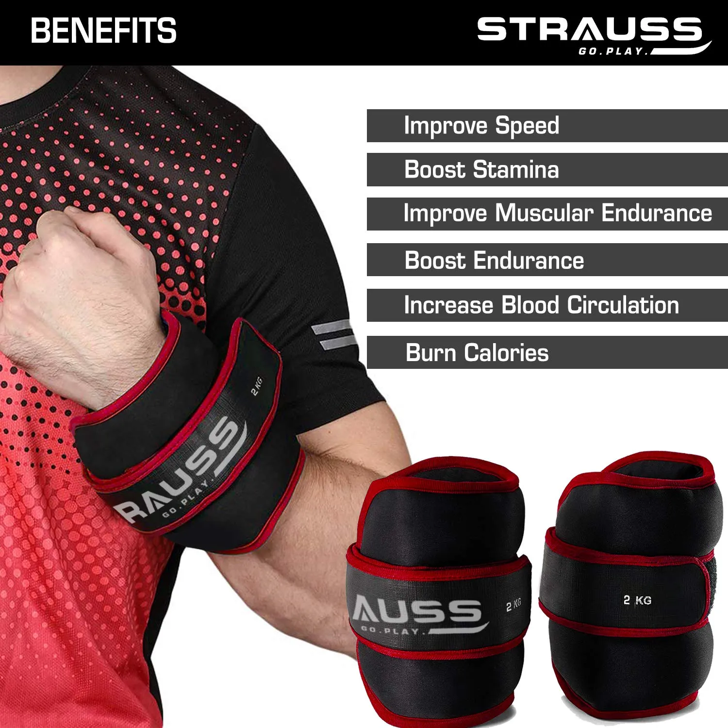 Strauss Ankle Weight- 2 Kg- Red Pair (Round Belt)