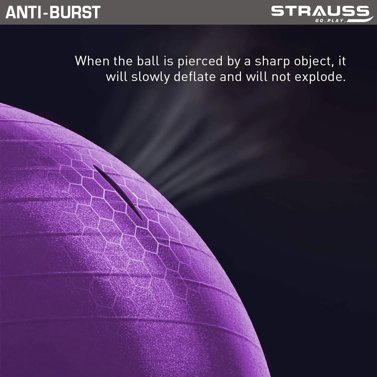 STRAUSS Anti-Burst Rubber Gym Ball with Free Foot Pump | Round Shape Swiss Ball for Exercise, Workout, Yoga, Pregnancy, Birthing, Balance & Stability, 55 cm, (Purple)