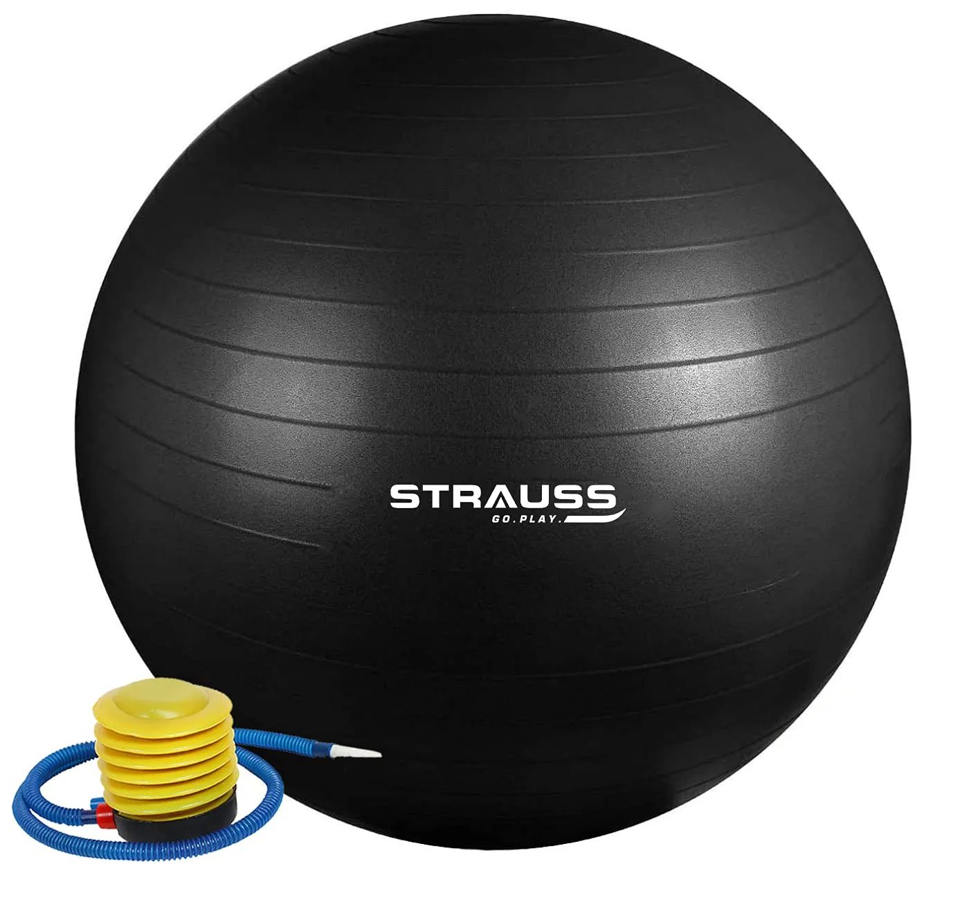 STRAUSS Anti-Burst Rubber Gym Ball with Free Foot Pump | Round Shape Swiss Ball for Exercise, Workout, Yoga, Pregnancy, Birthing, Balance & Stability, 65 cm, (Black)