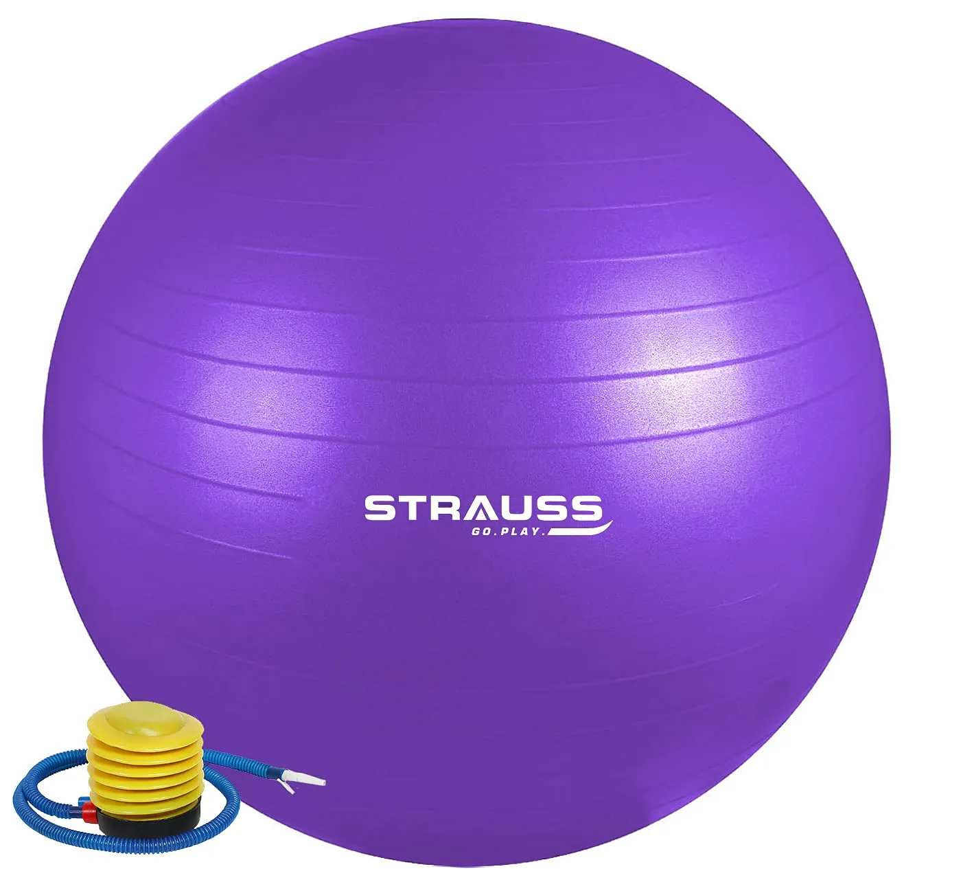 STRAUSS Anti-Burst Rubber Gym Ball with Free Foot Pump | Round Shape Swiss Ball for Exercise, Workout, Yoga, Pregnancy, Birthing, Balance & Stability, 65 cm, (Purple)