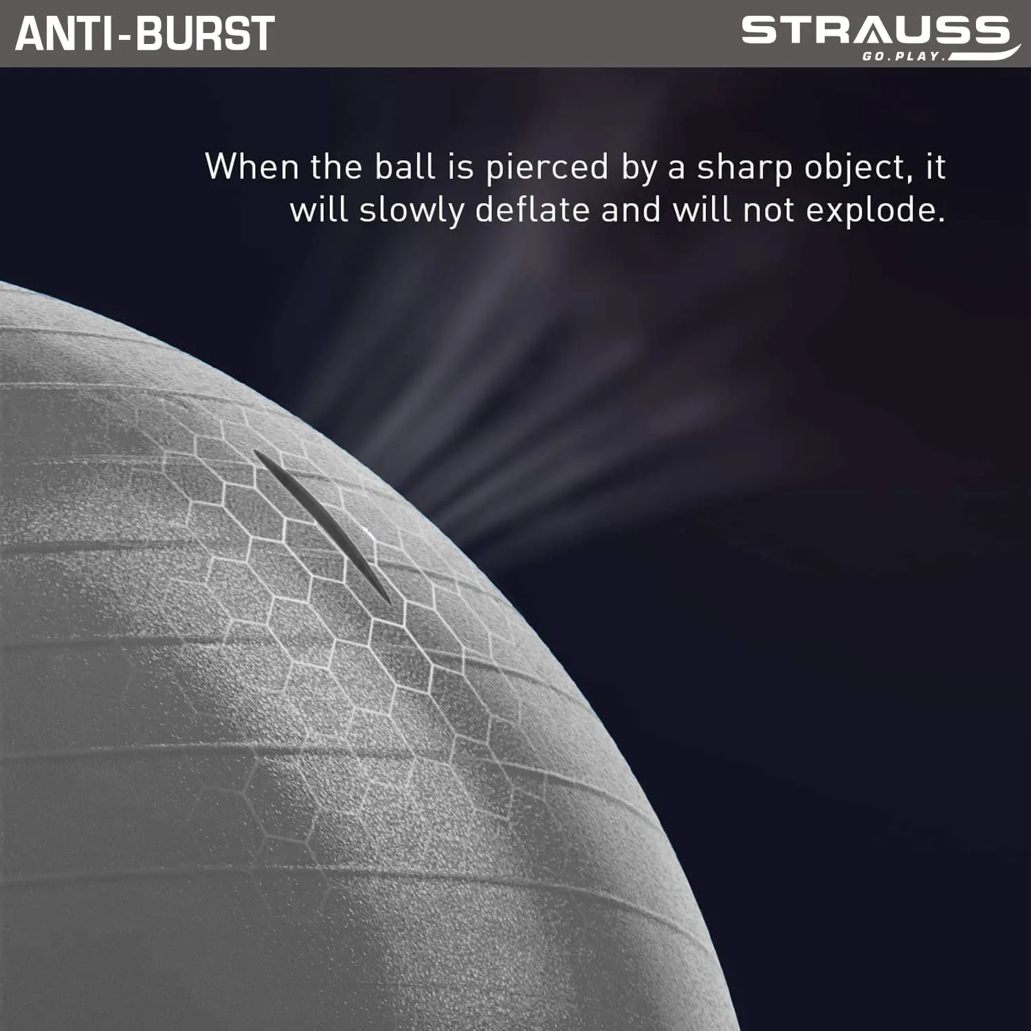 STRAUSS Anti-Burst Rubber Gym Ball with Free Foot Pump | Round Shape Swiss Ball for Exercise, Workout, Yoga, Pregnancy, Birthing, Balance & Stability, 75 cm, (Grey)