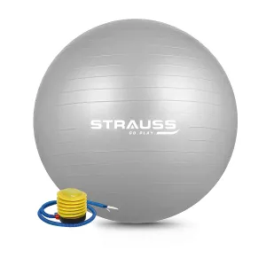 STRAUSS Anti-Burst Rubber Gym Ball with Free Foot Pump | Round Shape Swiss Ball for Exercise, Workout, Yoga, Pregnancy, Birthing, Balance & Stability, 75 cm, (Grey)