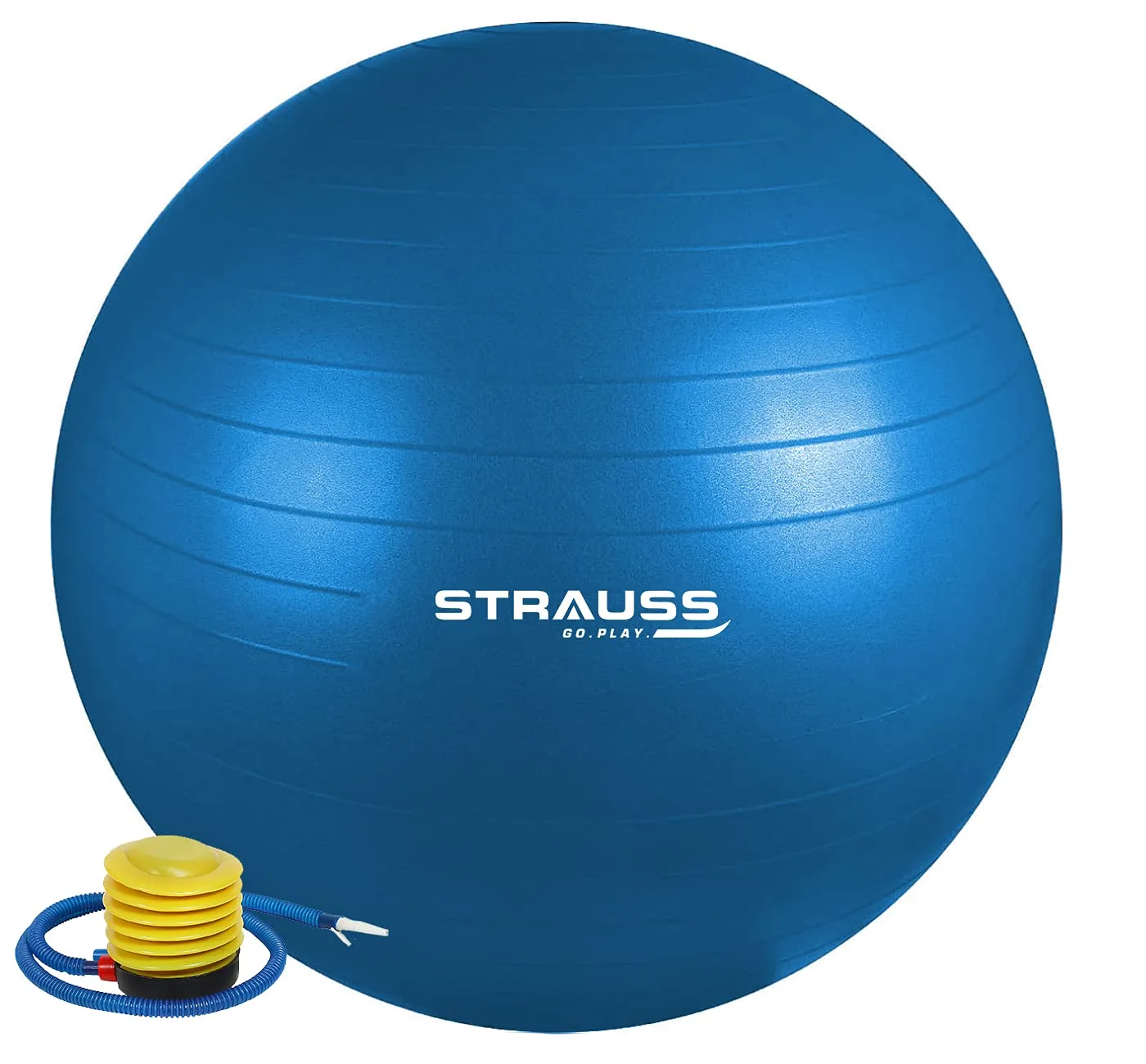 STRAUSS Anti-Burst Rubber Gym Ball with Free Foot Pump | Round Shape Swiss Ball for Exercise, Workout, Yoga, Pregnancy, Birthing, Balance & Stability, 85 cm, (Blue)