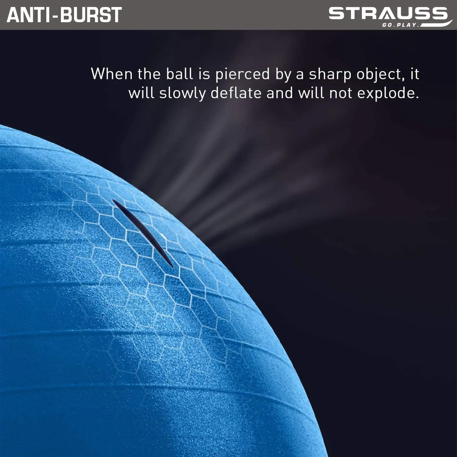 STRAUSS Anti-Burst Rubber Gym Ball with Free Foot Pump | Round Shape Swiss Ball for Exercise, Workout, Yoga, Pregnancy, Birthing, Balance & Stability, 85 cm, (Blue)