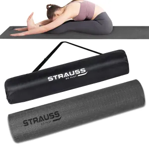 Strauss Anti Skid TPE Yoga Mat with Carry Bag, Exercise Mat for Yoga, Pilates & Gym| Lightweight Yoga Mat for Women and Men |Ideal for Home Gym Workout 8mm, (Black)