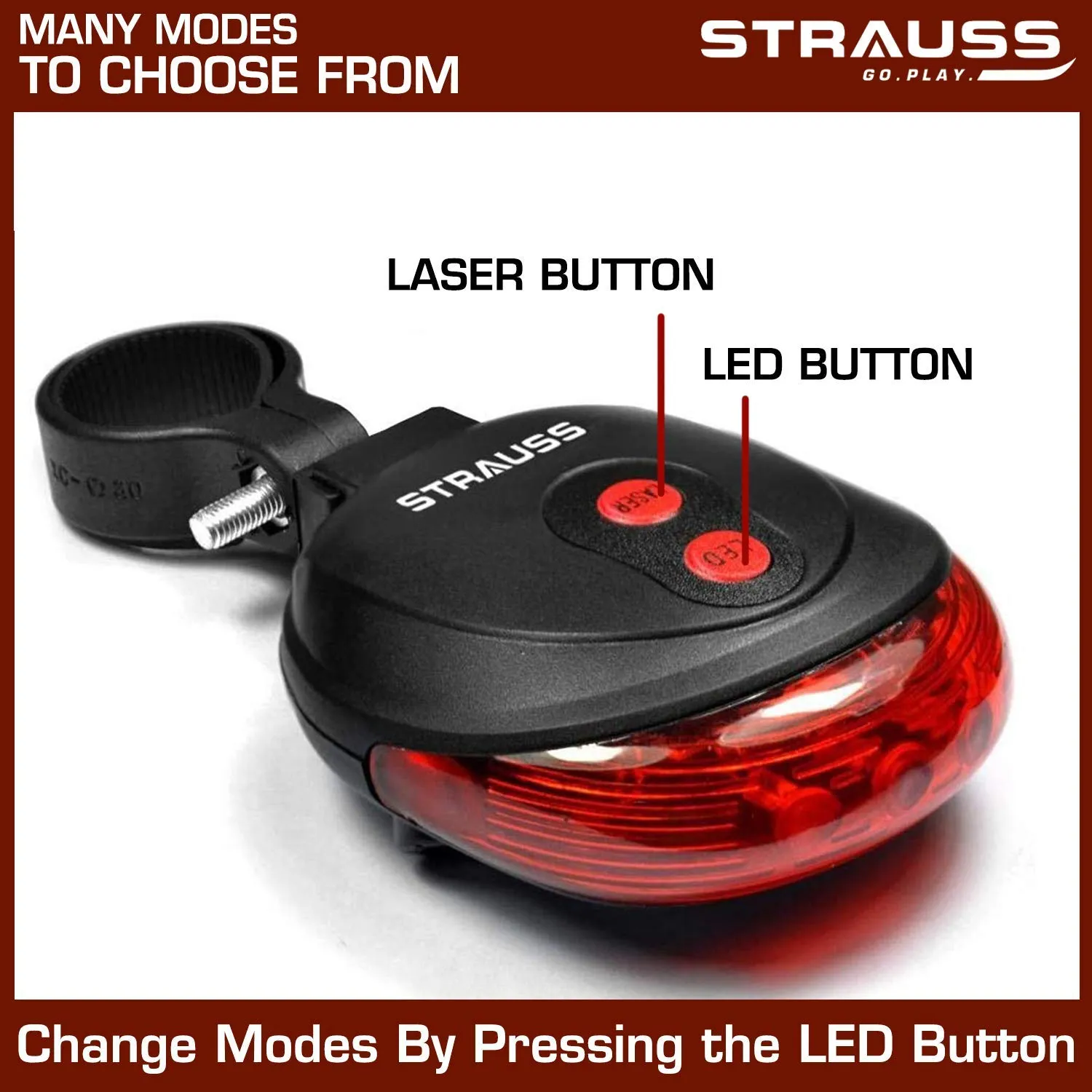 Strauss Bicycle Flash Tail Light with Laser, (Black) and Bicycle Zoom LED Torch with Mount Holder