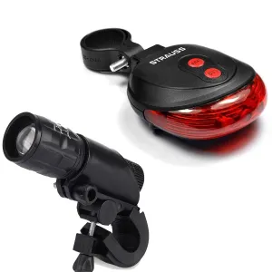 Strauss Bicycle Flash Tail Light with Laser, (Black) and Bicycle Zoom LED Torch with Mount Holder