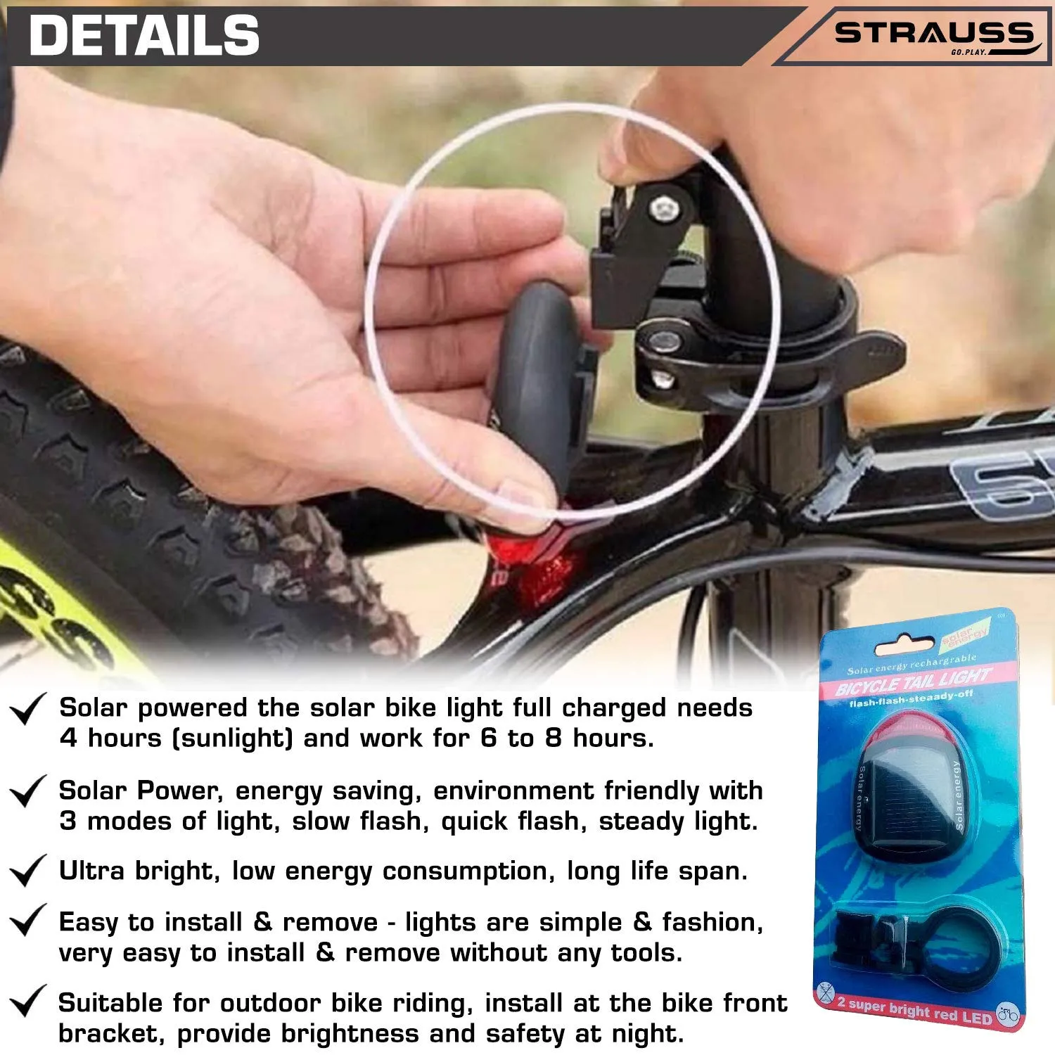 Strauss Bicycle Solar Tail Light and Cycling Gloves,Medium, (Black/Red)