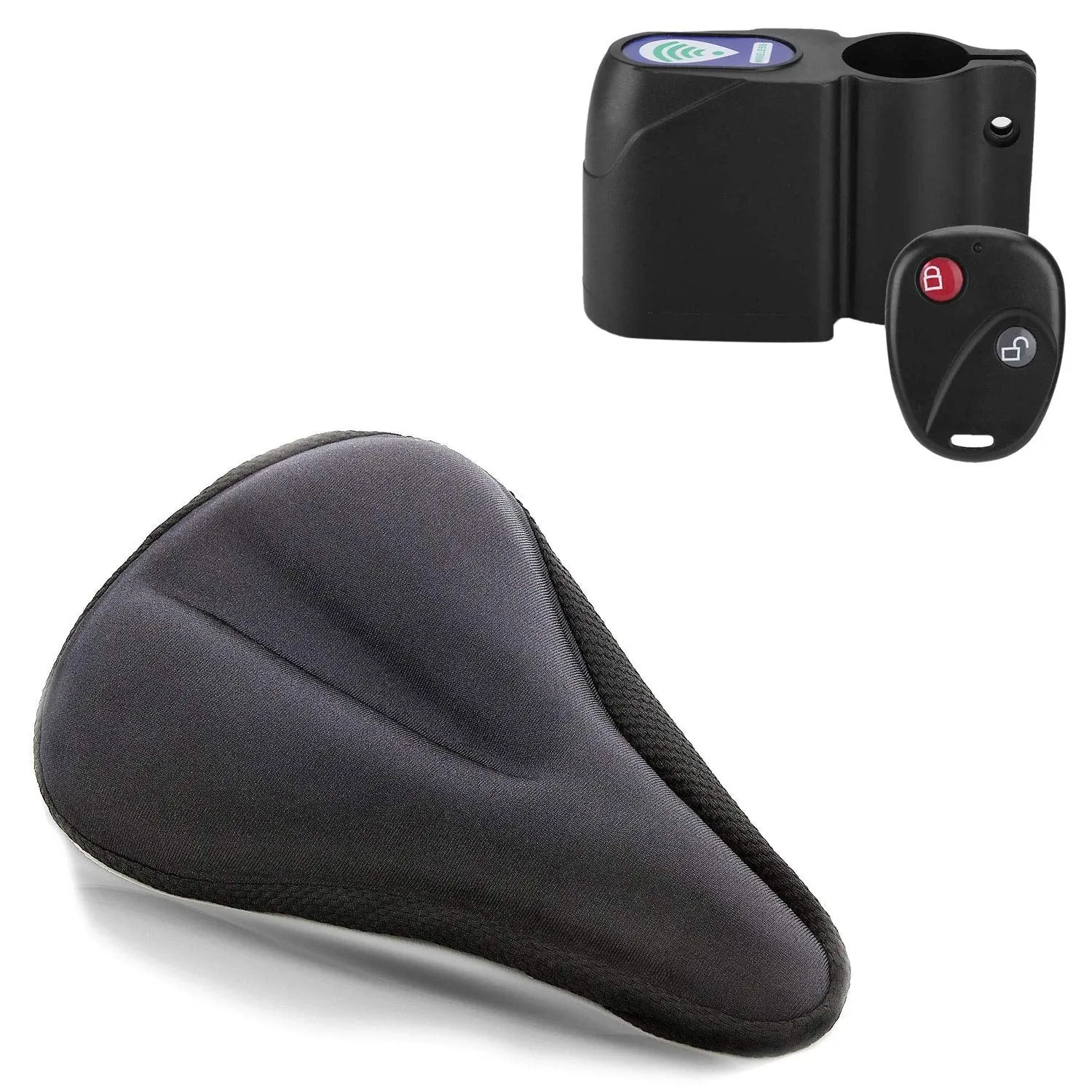 Strauss Bicycle Wireless Security Alarm Lock and Gel Seat Cover (Black)