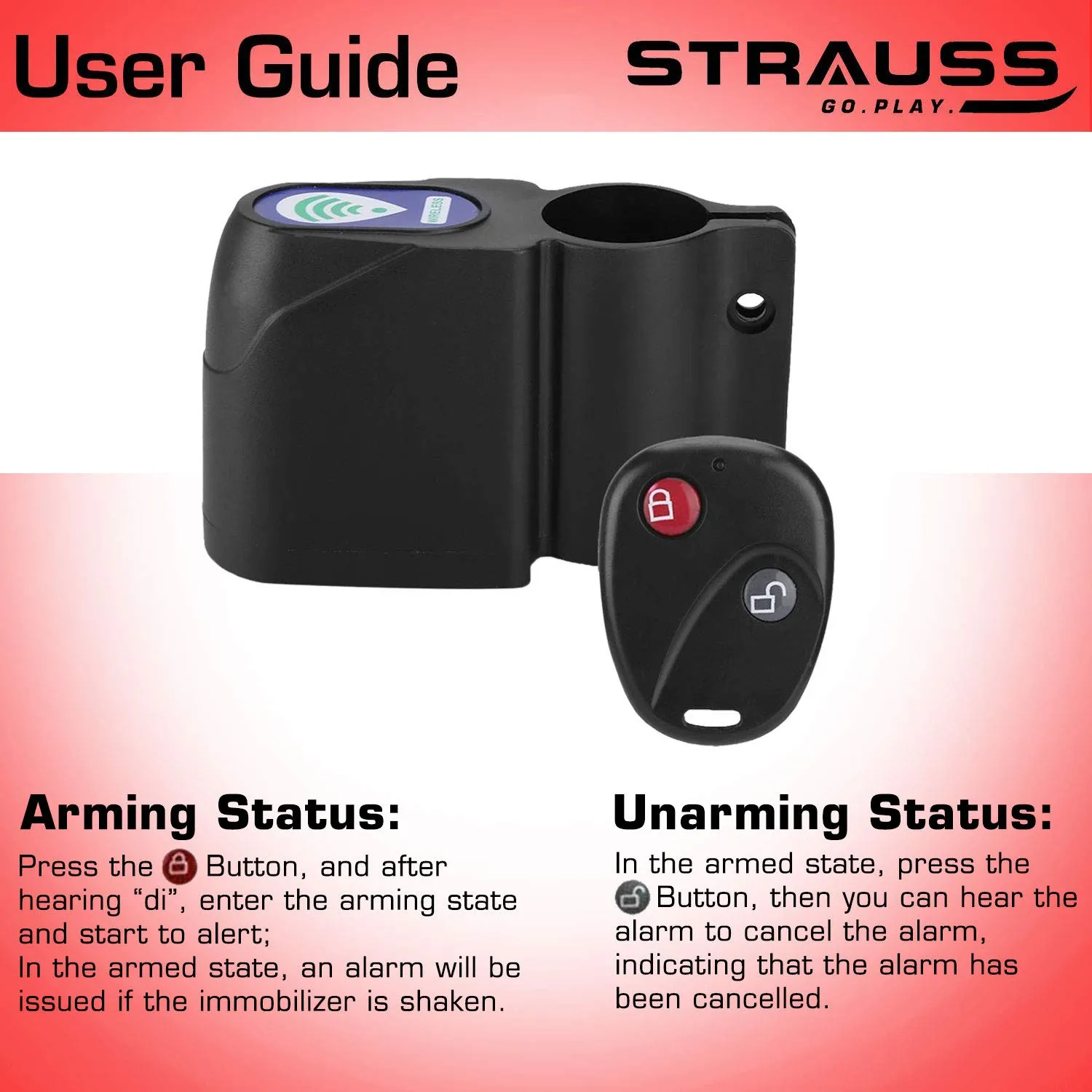 Strauss Bicycle Wireless Security Alarm Lock and Gel Seat Cover (Black)