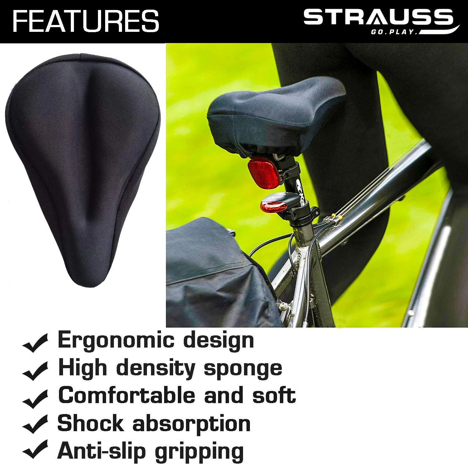 Strauss Bicycle Wireless Security Alarm Lock and Gel Seat Cover (Black)