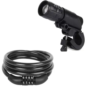 Strauss Bicycle Zoom LED Torch with Mount Holder and Cycle/Bicycle/Helmet Multi Purpose Number Lock (Black)