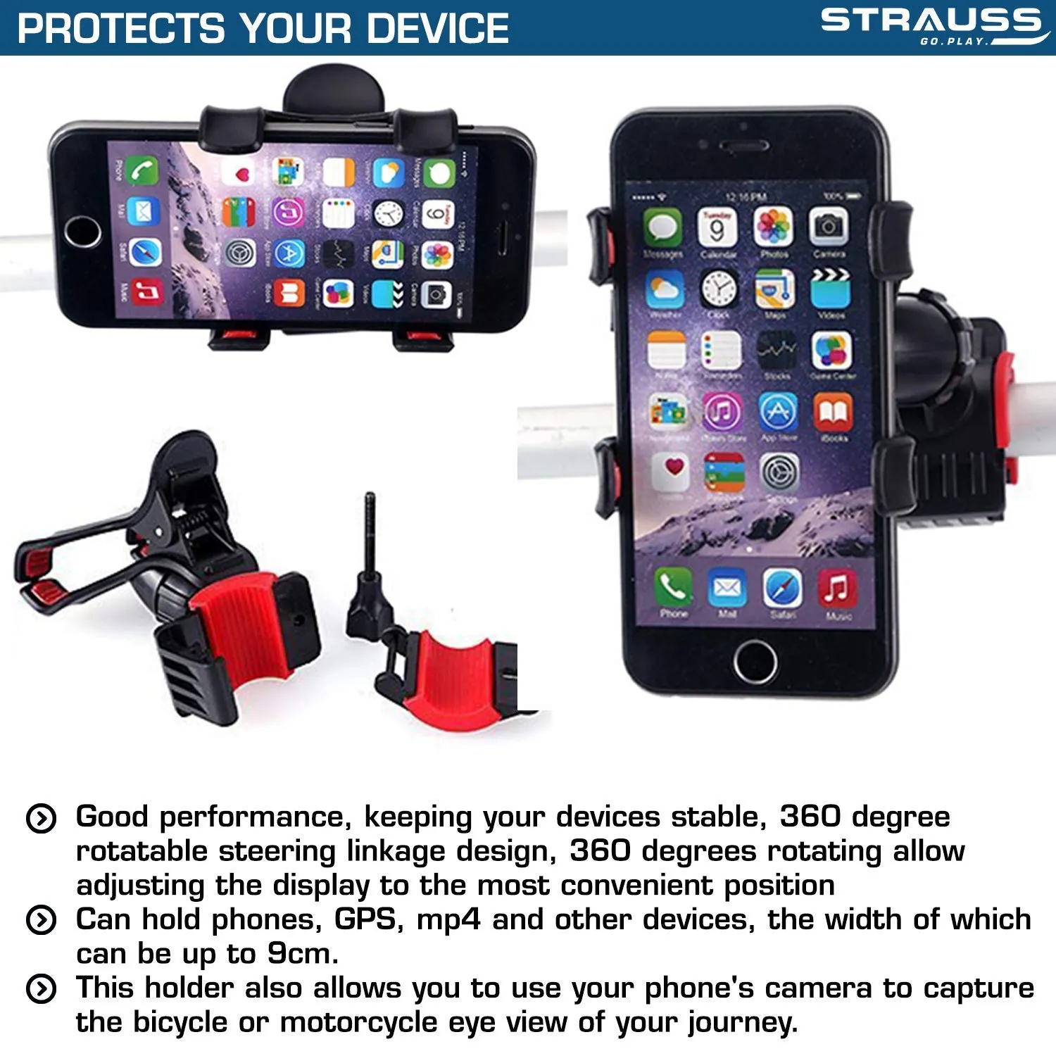 Strauss Cycle Mobile Phone Holder with Mount Bracket, (Black) and Bicycle Bottle Holder (Black)