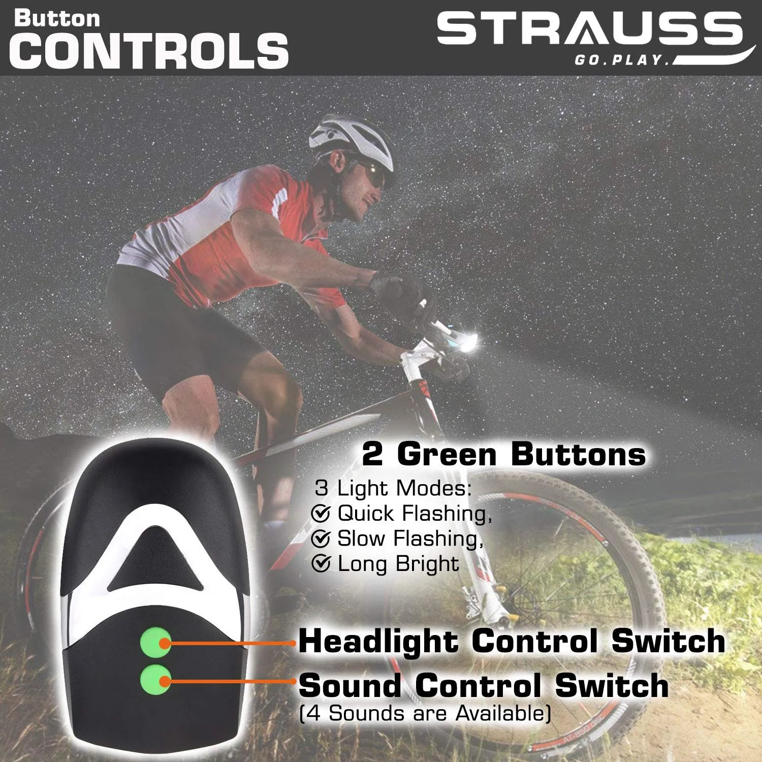 Strauss Cycle Mobile Phone Holder with Mount Bracket (Black) and Bicycle LED Headlight with Horn