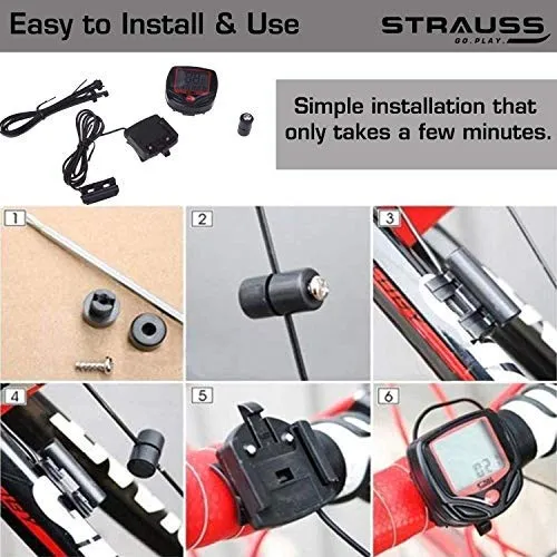 Strauss Cycle/Bicycle/Helmet Multi Purpose Number Lock, (Black) and Bicycle Speedometer, (Black/Red)