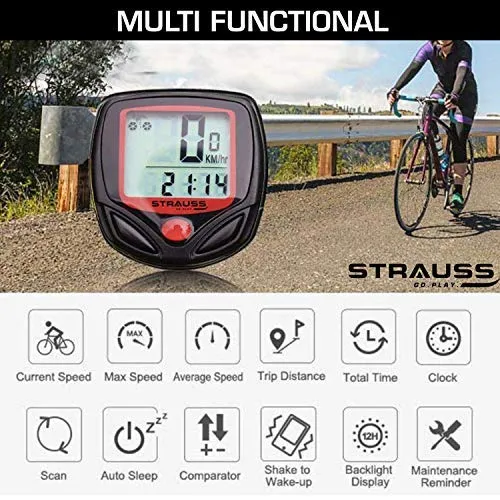 Strauss Cycle/Bicycle/Helmet Multi Purpose Number Lock, (Black) and Bicycle Speedometer, (Black/Red)