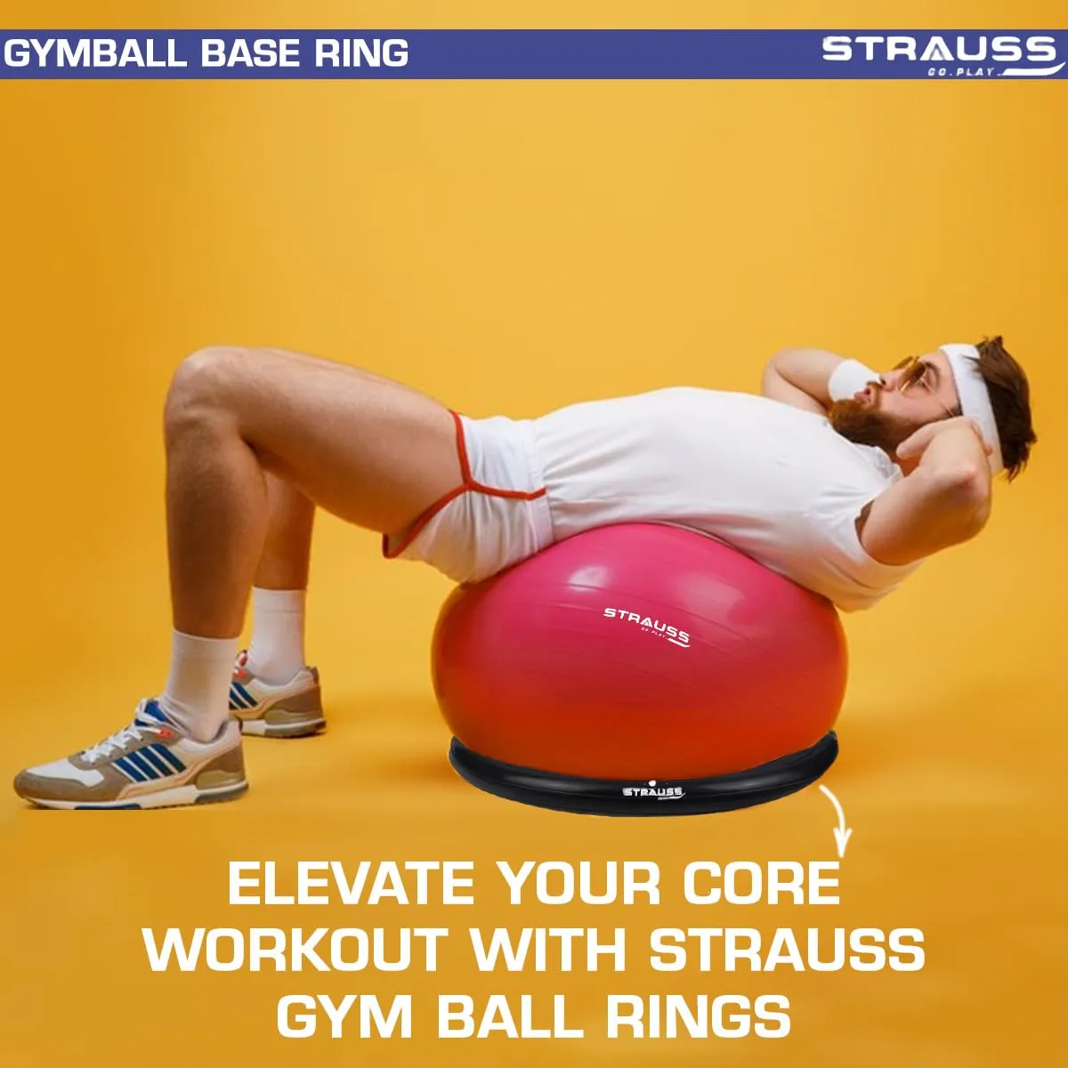 Strauss Gym Ball Base Ring | Round PVC Anti Slip,Thickened & Stable Base| Yoga Ball Fitness Balance Base | Suitable for Home,Gym & Office,(Black)