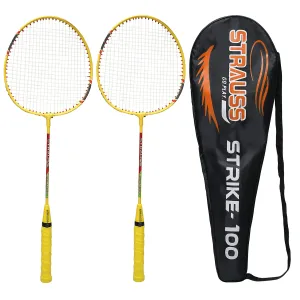 STRAUSS Iron Strike 102 Badminton Racquet Set with Shuttlecock, (Orange)