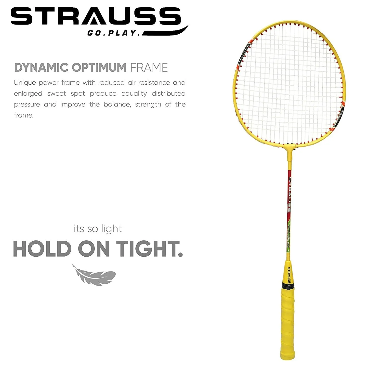 STRAUSS Iron Strike 102 Badminton Racquet Set with Shuttlecock, (Orange)