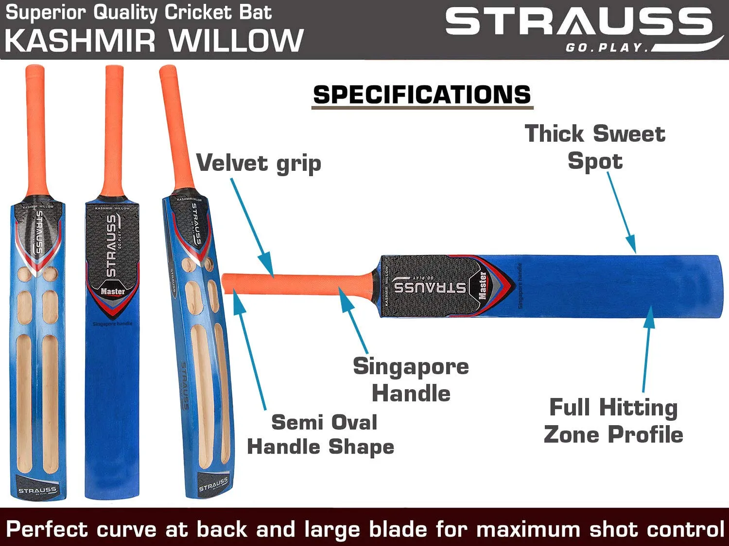 Strauss Master Scoop Tennis Cricket Bat,Full Duco,Blue, (Singapur Handle)