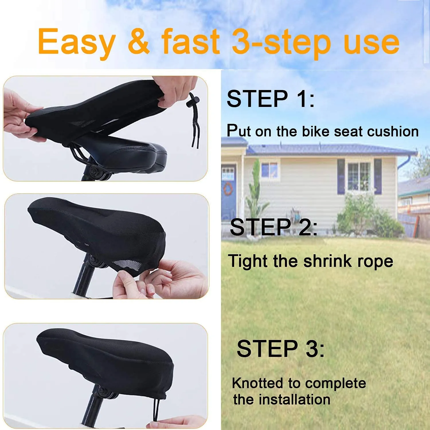 Strauss Saddle Seat Cover with Anti-Slip Granules & Soft, Thick Padding | Superior Comfort, Breathable Design | Comes with Adjustable Rope Straps & Fits All Cycles, (Black)