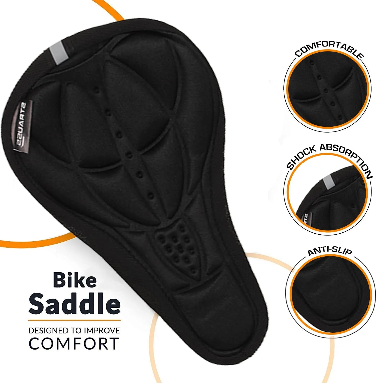 Strauss Saddle Seat Cover with Anti-Slip Granules & Soft, Thick Padding | Superior Comfort, Breathable Design | Comes with Adjustable Rope Straps & Fits All Cycles, (Black)