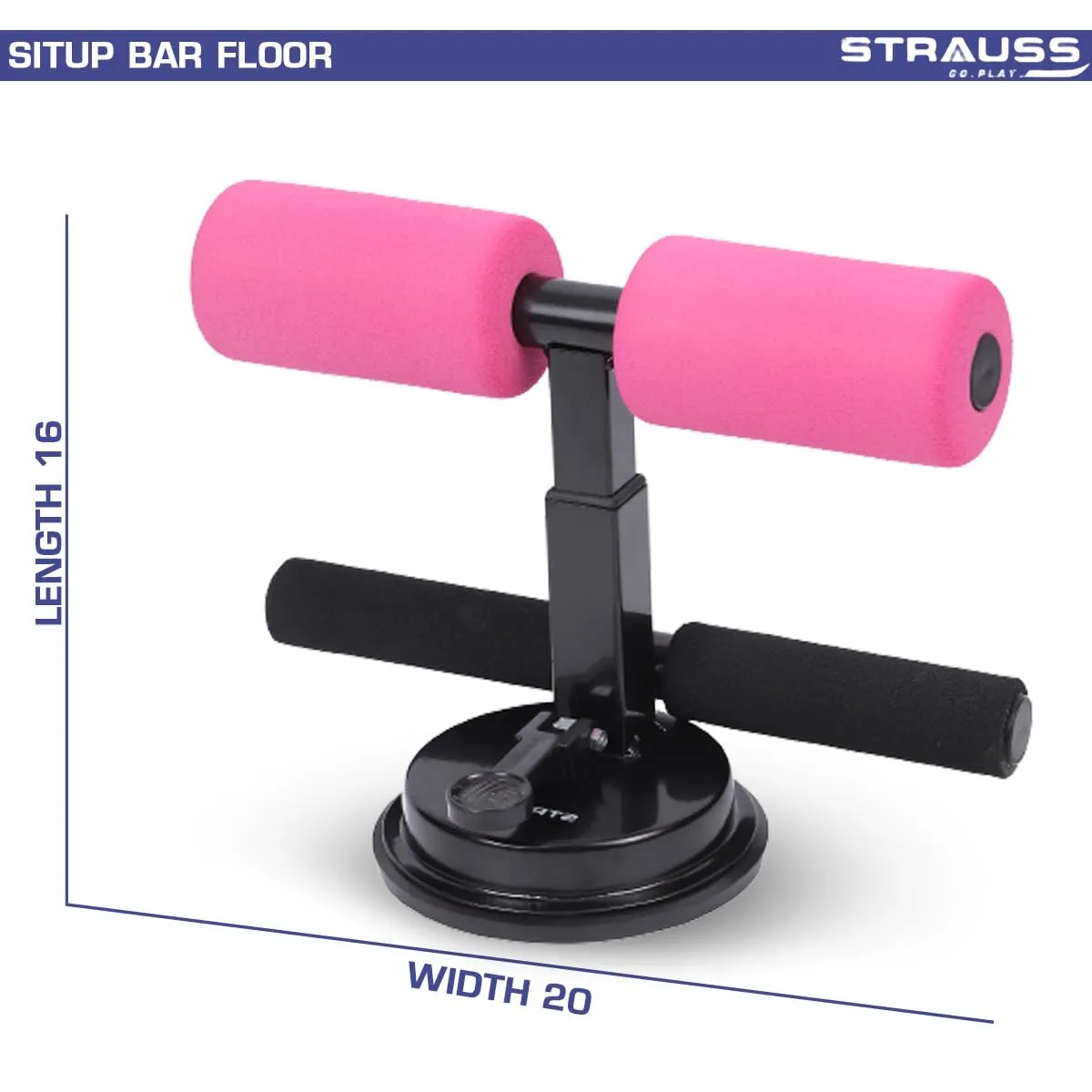 STRAUSS Sit-Up Bar | Portable Sit Up Bar With Foam Handle and Rubber Suction | Sit-ups and Push-ups Assistant Device For Weight Loss | Ideal For Abs Home Workout & Abdominal Curl Exercise Trainer,(Pink)