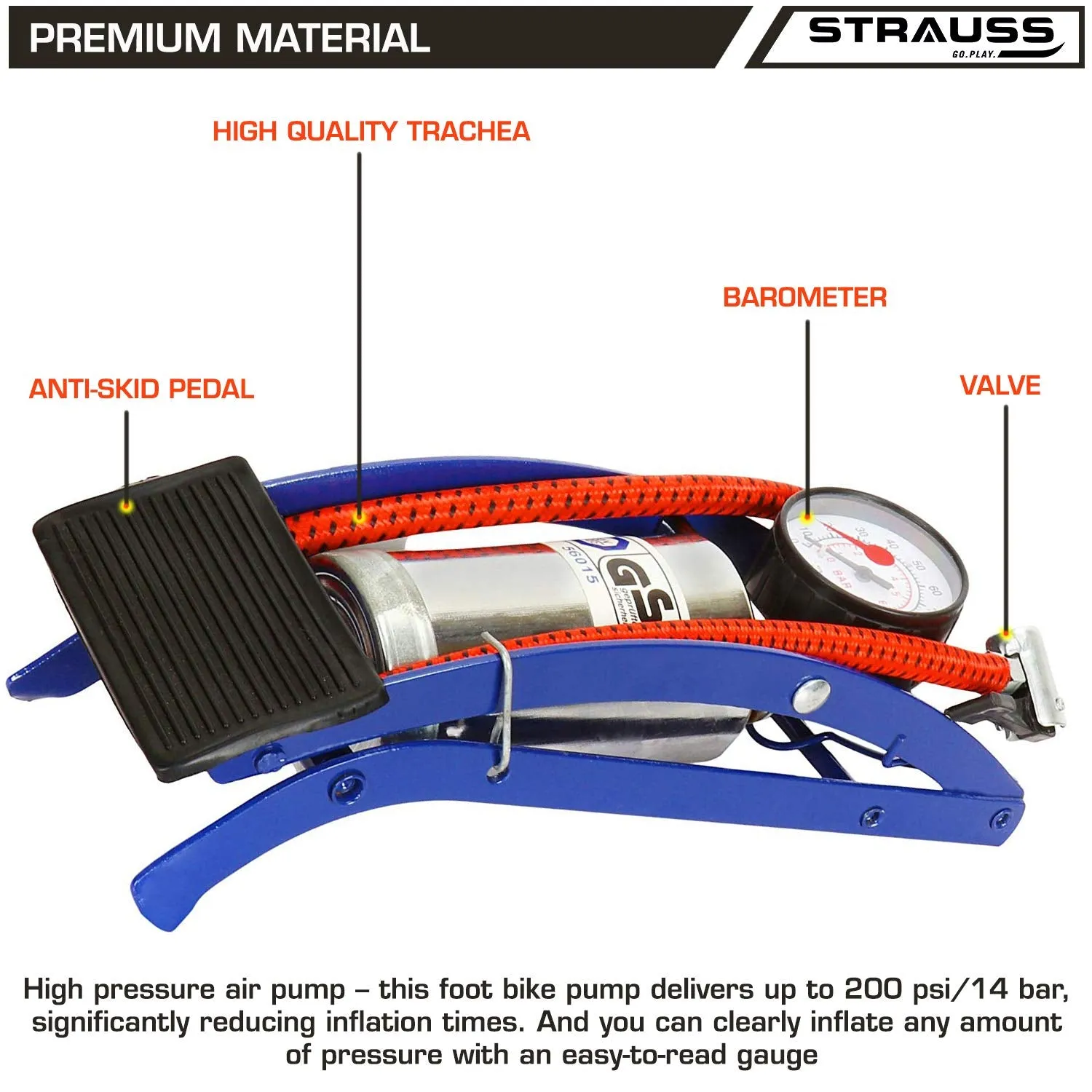 Strauss Steel Foot Pump (Red)