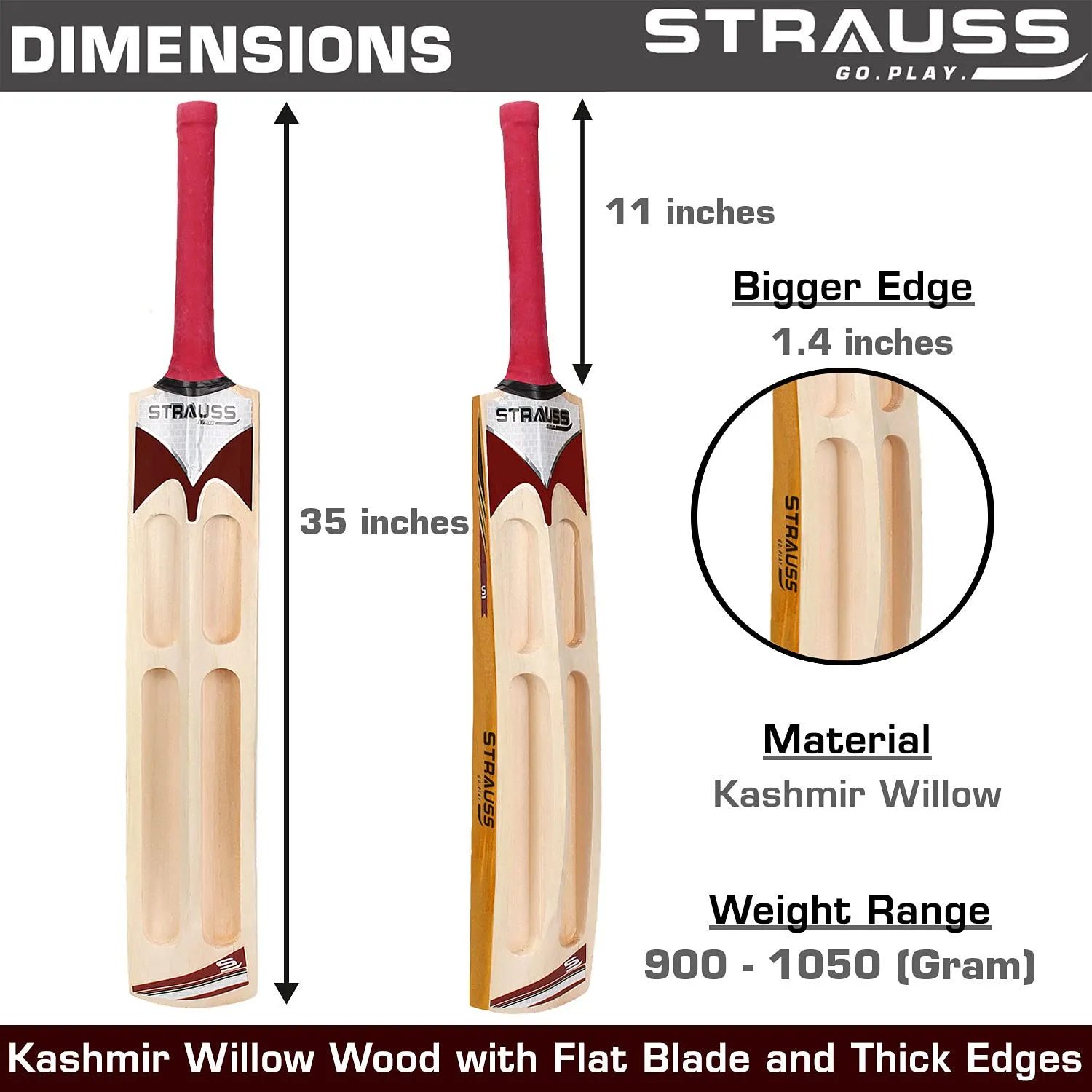 Strauss  Supreme Scoop Tennis Cricket Bat, Half Duco, Yellow, (Wooden Handle)