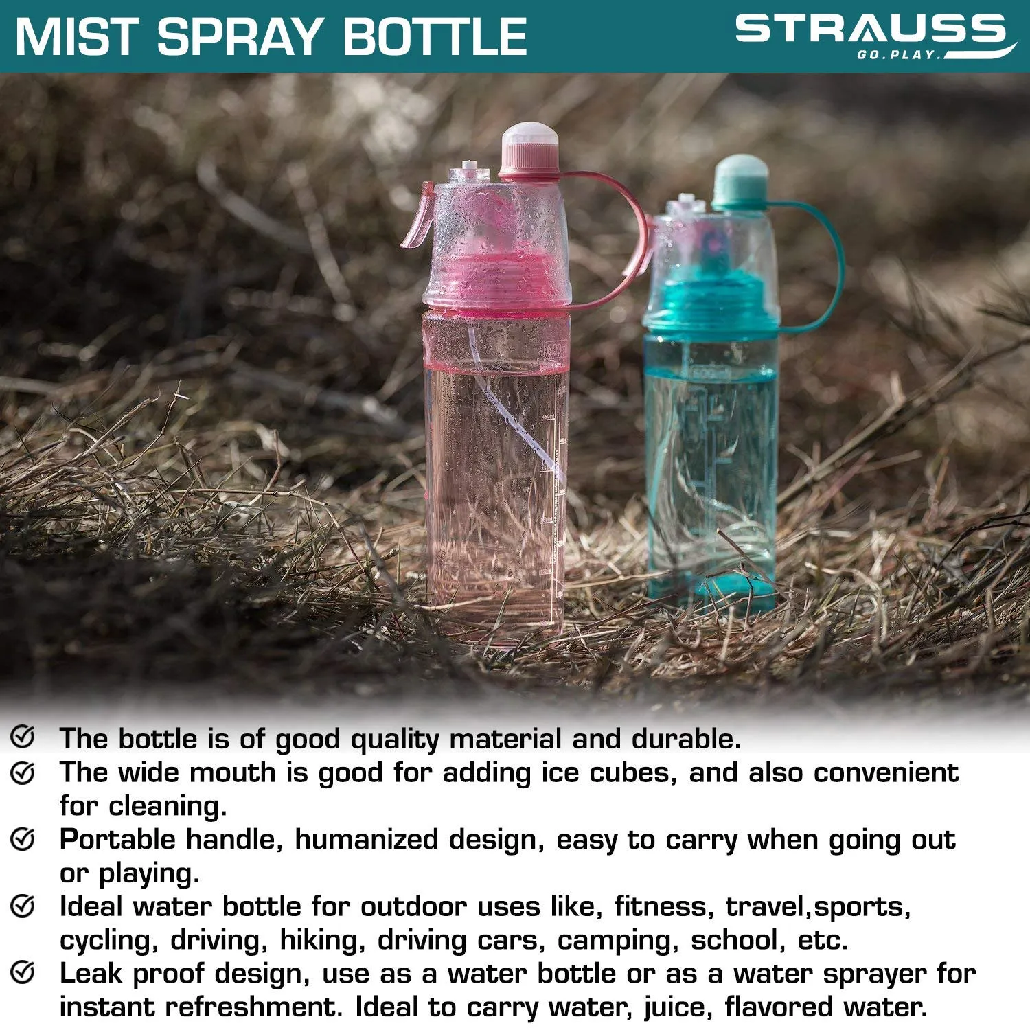 STRAUSS Water Mist Spray Bottle, 600 ml (Green)