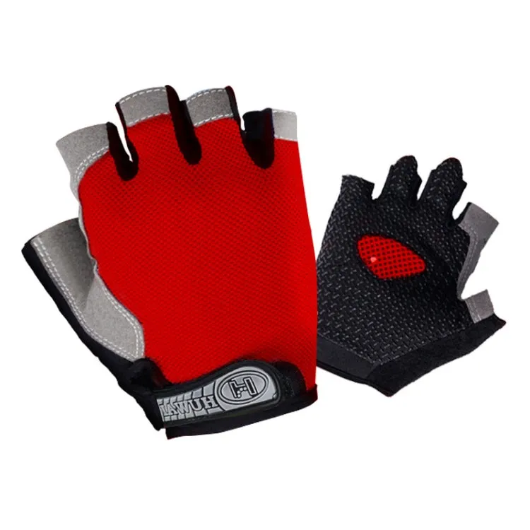 Summer Men Women Fitness Gloves Gym Weight Lifting Cycling Yoga Training Thin Breathable Antiskid Half Finger Gloves, Size:S(Red)