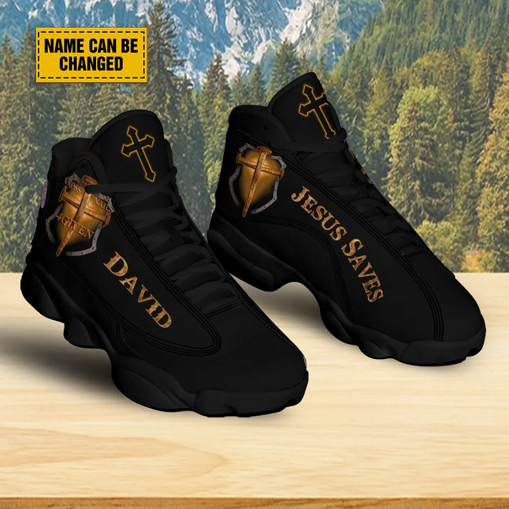 Teesdily | Customized Jesus Nails Basketball Shoes, Jesus Saves Christian Gift, Christian Basketball Shoes With Thick Soles