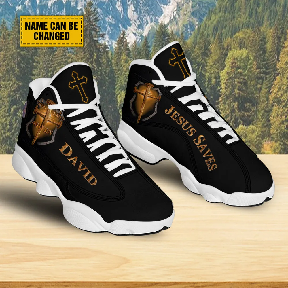 Teesdily | Customized Jesus Nails Basketball Shoes, Jesus Saves Christian Gift, Christian Basketball Shoes With Thick Soles